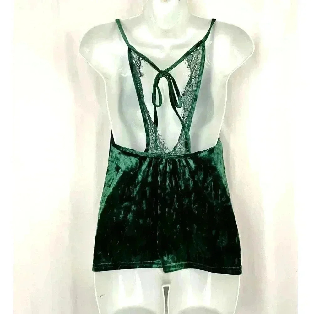 illa illa Green Velvet Tank Top MEDIUM Lace Trim Women's - Picture 2 of 11